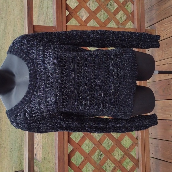 BONGO Black and Metallic Silver Open Knit Sweater Size Large - Picture 1 of 11